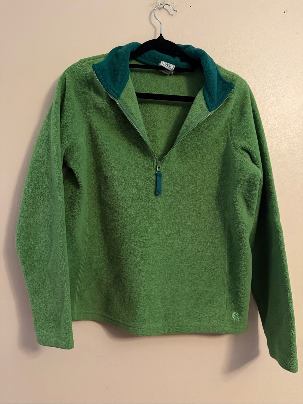 Vintage Green Fleece Pullover Jacket - Teal Trim